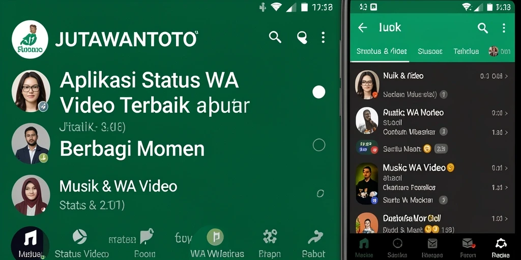 Antarmuka JUTAWANTOTO menampilkan pilihan video status WA yang menarik.