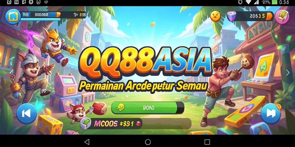 Tampilan antarmuka menarik dari QQ88ASIA saat bermain game Arcade.