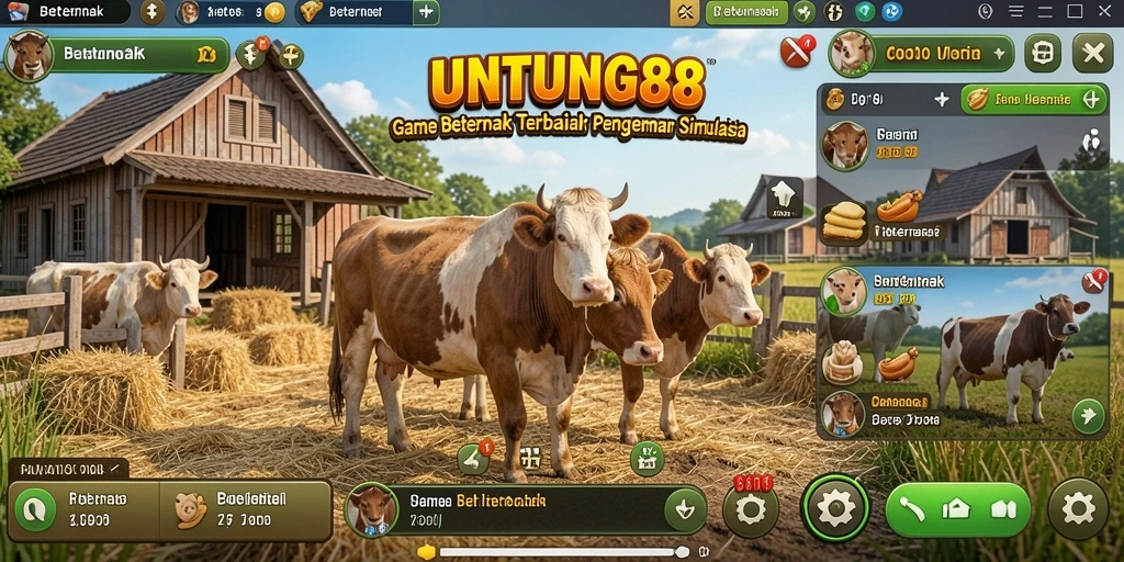 Screenshot UNTUNG88 menampilkan momen seru bertani di peternakan.