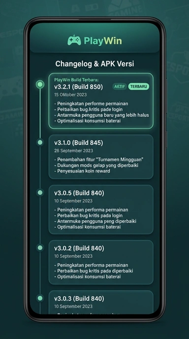 Riwayat Versi Terbaru Aplikasi playwin